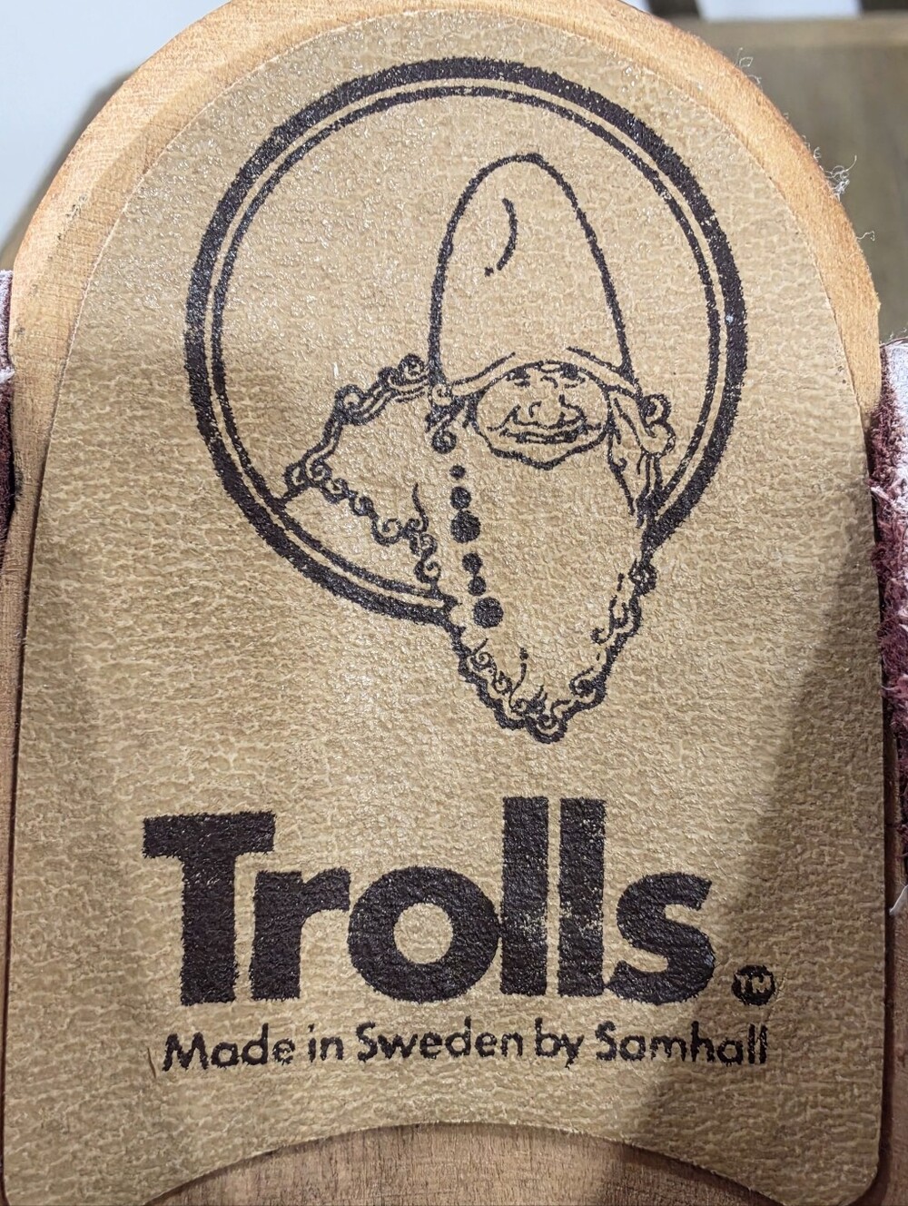 TROLLS By Samhall Burgundy Leather & Wood Sweden Clogs Size 37 - Picture 10 of 13